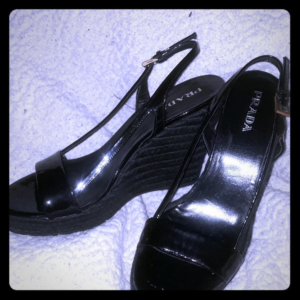 Prada black espadrilles wedges